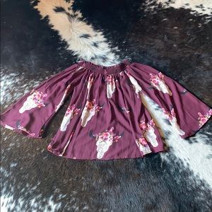 Bull skull off the shoulder top